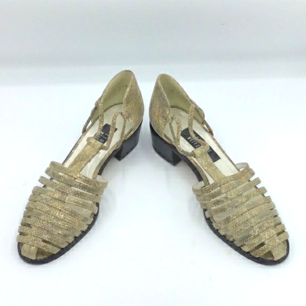 Stuart Weitzman Python Gold Leather Caged Loafers… - image 7